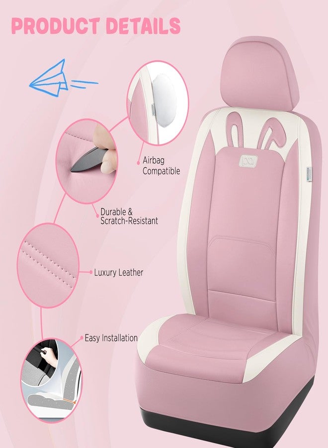 PIC AUTO Car Seat Covers, Cute Rabbit Premium Pink Leather Seat Covers, Universal Fit Front Seat Covers for Cars, Trucks, SUVs, Soft & Wear-Resistant Auto Interior Protection with Airbag-Compatible - Image 3