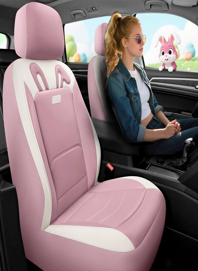 PIC AUTO Car Seat Covers, Cute Rabbit Premium Pink Leather Seat Covers, Universal Fit Front Seat Covers for Cars, Trucks, SUVs, Soft & Wear-Resistant Auto Interior Protection with Airbag-Compatible - Image 2