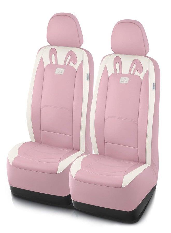 PIC AUTO Car Seat Covers, Cute Rabbit Premium Pink Leather Seat Covers, Universal Fit Front Seat Covers for Cars, Trucks, SUVs, Soft & Wear-Resistant Auto Interior Protection with Airbag-Compatible - Image 1