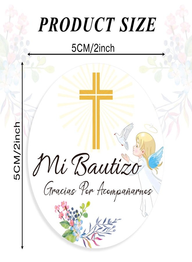 GSCWLD 60PCS Mi Bautizo Baptism Stickers,2" Round Warm Floral Theme Gracias Por Acompañarnos Favor Stickers for Baptism First Communion Party Decor - Image 2