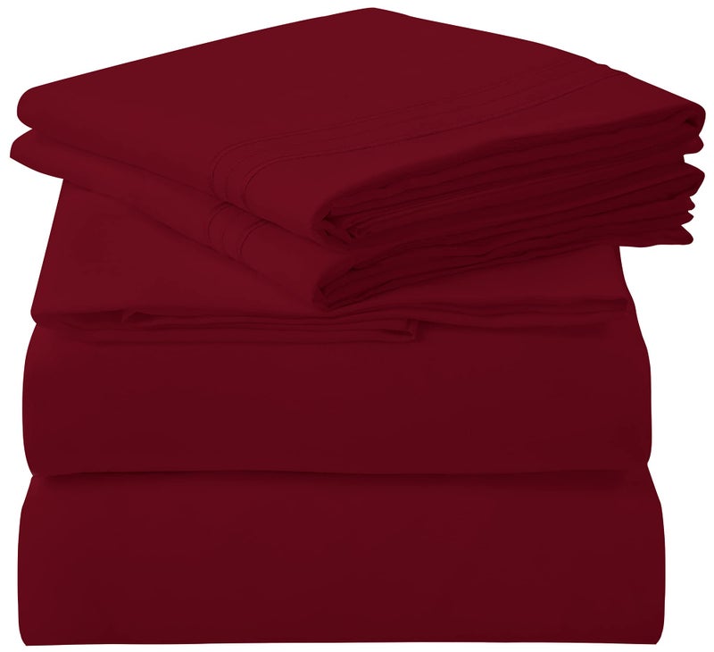 ROYALE LINENS 3 Piece Twin XL Sheets Set - Soft Brushed 1800 Microfiber Bedding - 1 Fitted, 1 Flat Sheet, 1 Pillow case - Wrinkle Free & Fade Resistant - Hotel Luxury Bed Sheets (Burgundy, Twin XL) - Image 1