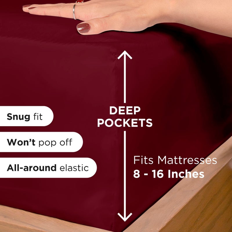 ROYALE LINENS 3 Piece Twin XL Sheets Set - Soft Brushed 1800 Microfiber Bedding - 1 Fitted, 1 Flat Sheet, 1 Pillow case - Wrinkle Free & Fade Resistant - Hotel Luxury Bed Sheets (Burgundy, Twin XL) - Image 3