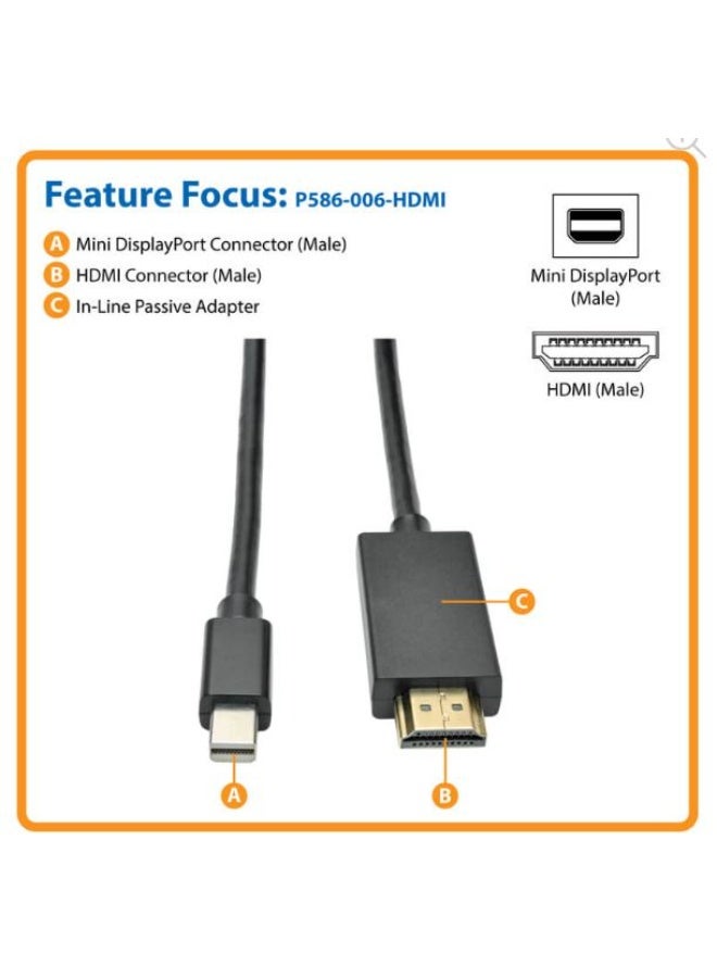 تريب لايت Tripp Lite P586-006-HDMI — كابل محوّل من Mini DisplayPort إلى HDMI بطول 6 أقدام (بدقة 1080p) - Image 1