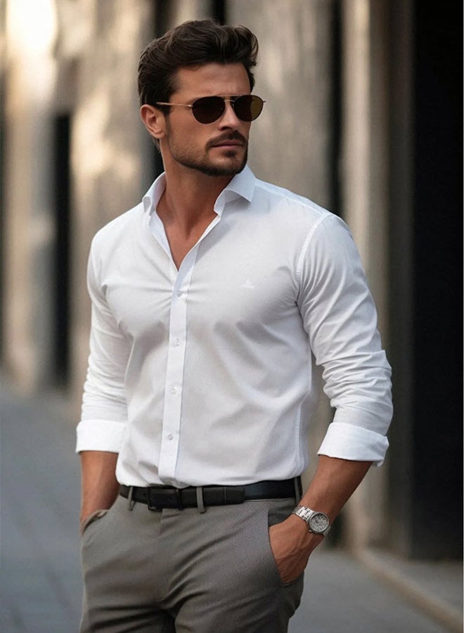 trendyol White Men's Regular Fit Shirt with Embroidery Detail. - Image 1