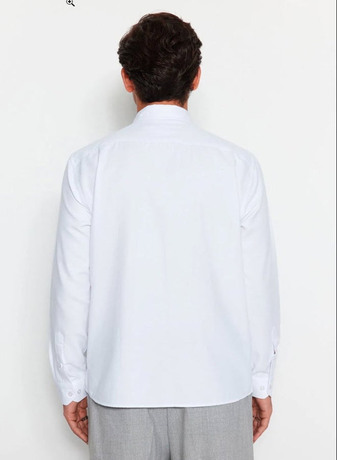 trendyol White Men's Regular Fit Shirt with Embroidery Detail. - Image 5