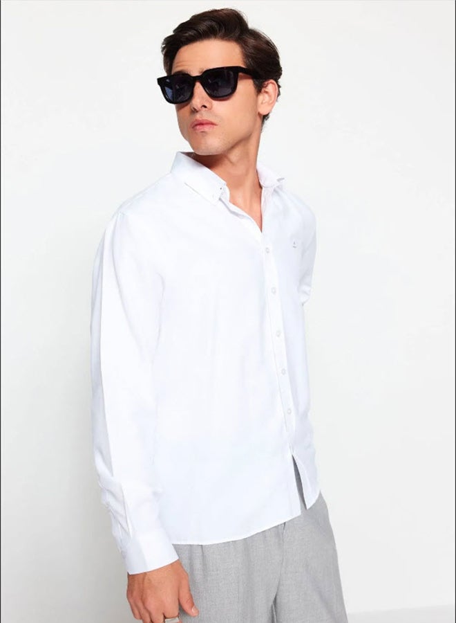 trendyol White Men's Regular Fit Shirt with Embroidery Detail. - Image 3