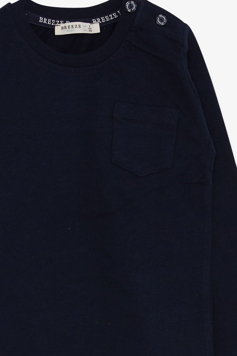 Breeze Baby Boy Long Sleeve T-Shirt With Pocket Navy Blue (9 Months-3 Years)  - Image 3