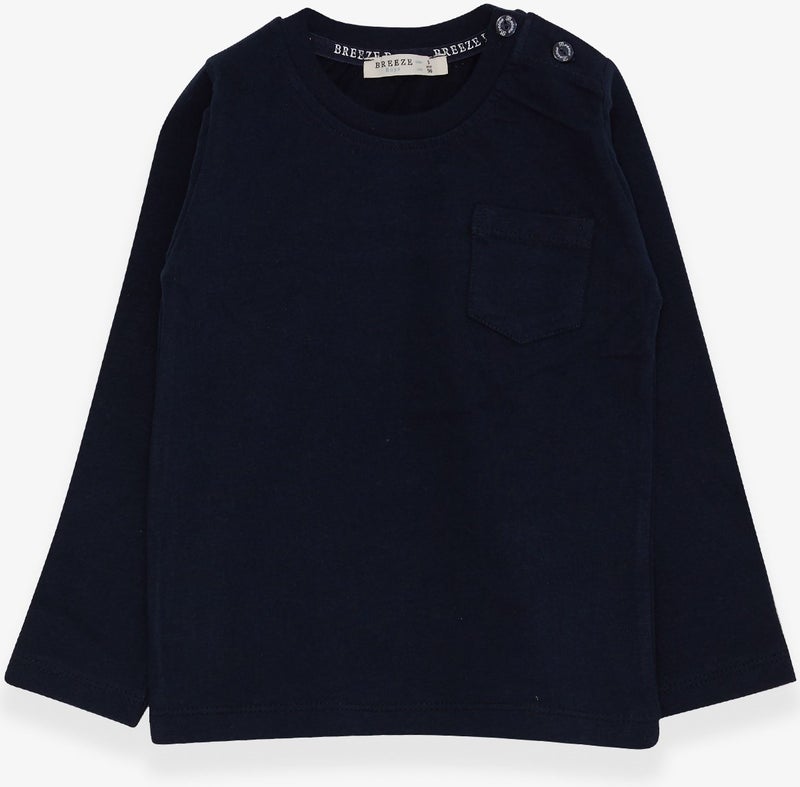 Breeze Baby Boy Long Sleeve T-Shirt With Pocket Navy Blue (9 Months-3 Years)  - Image 1