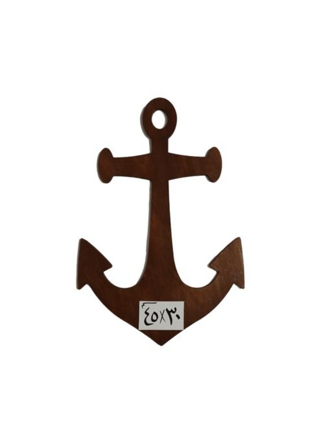 A wooden anchor-shaped art piece, 6mm thick, brown, Finnish style, measuring 30 x 45 cm.