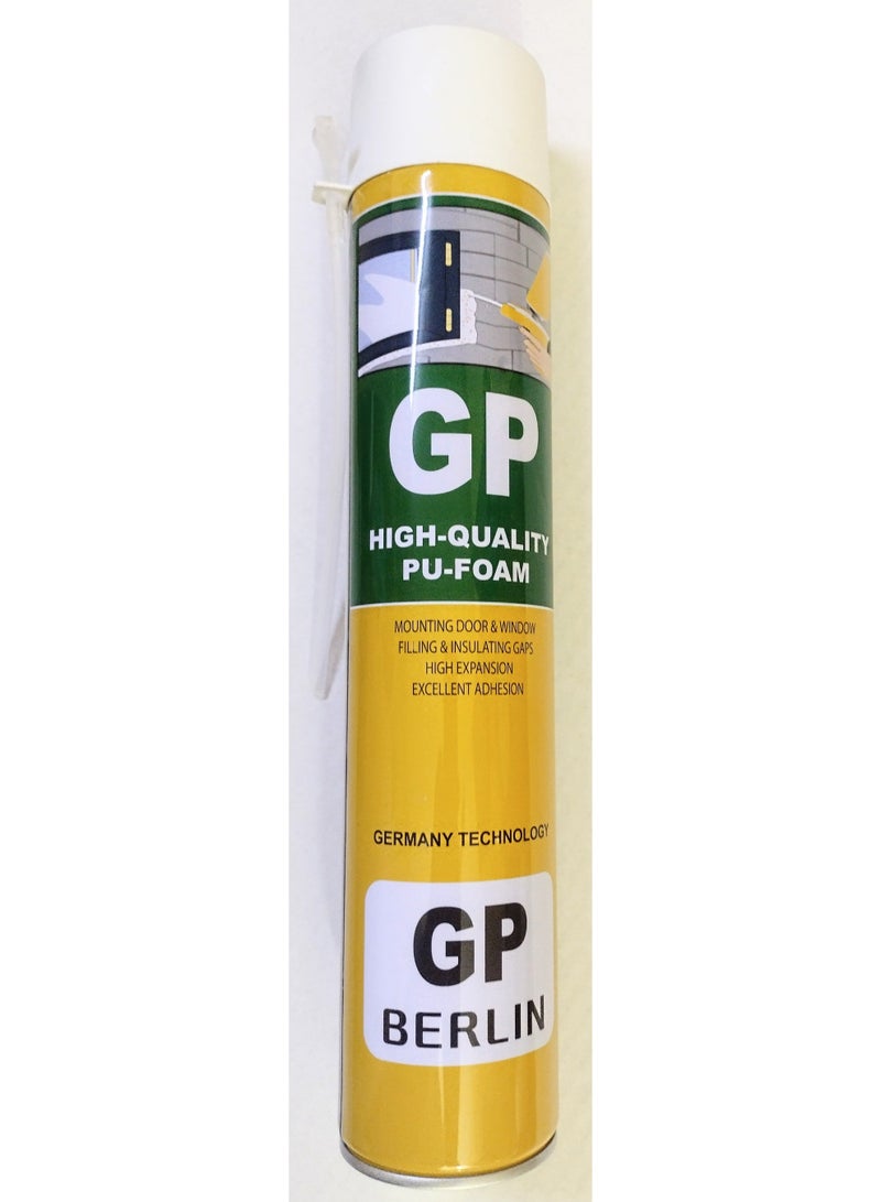 GP 750ml Dispenser PU foam ,GP, which contains foam 550ml for filling gaps and cracks, repairing and finishing plumbing, electrical, drainage and floor extensions, safe packaging during shipping and creating light artistic models. Shake the bottle for a minute before use. - Image 1