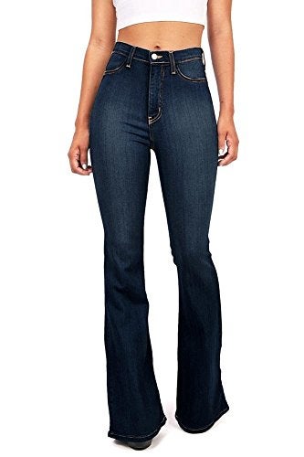 Vibrant Women's Juniors Bell Bottom High Waist Fitted Denim Jeans EP522 Super Dark Denim 5 - Image 4