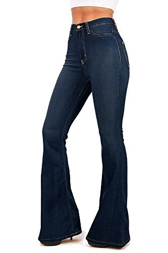 Vibrant Women's Juniors Bell Bottom High Waist Fitted Denim Jeans EP522 Super Dark Denim 5 - Image 2