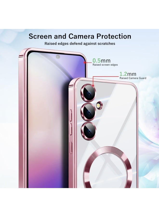 Electroplated Case For Samsung Galaxy A35 Camera Lens Full Protection Compatible with MagSafe Wireless Charging, Shockproof Soft TPU Phone Magnetic Cover (Rose Gold) - Image 2