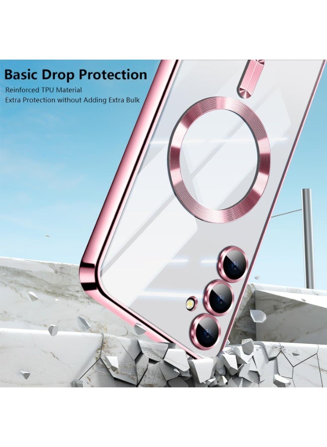 Electroplated Case For Samsung Galaxy A35 Camera Lens Full Protection Compatible with MagSafe Wireless Charging, Shockproof Soft TPU Phone Magnetic Cover (Rose Gold) - Image 3