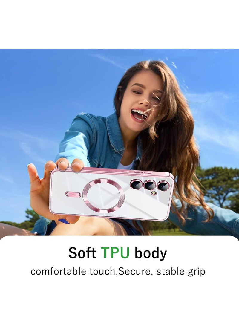 Electroplated Case For Samsung Galaxy A35 Camera Lens Full Protection Compatible with MagSafe Wireless Charging, Shockproof Soft TPU Phone Magnetic Cover (Rose Gold) - Image 5