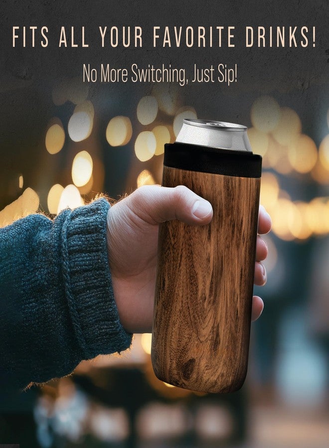 Sipworks Universal Can Cooler - Fits All - Insulated Slim Can Cooler for 12 oz Regular or Slim Cans & Bottles - Double-Walled Stainless Steel Skinny Can Can Cooler, Mahogany - Image 5