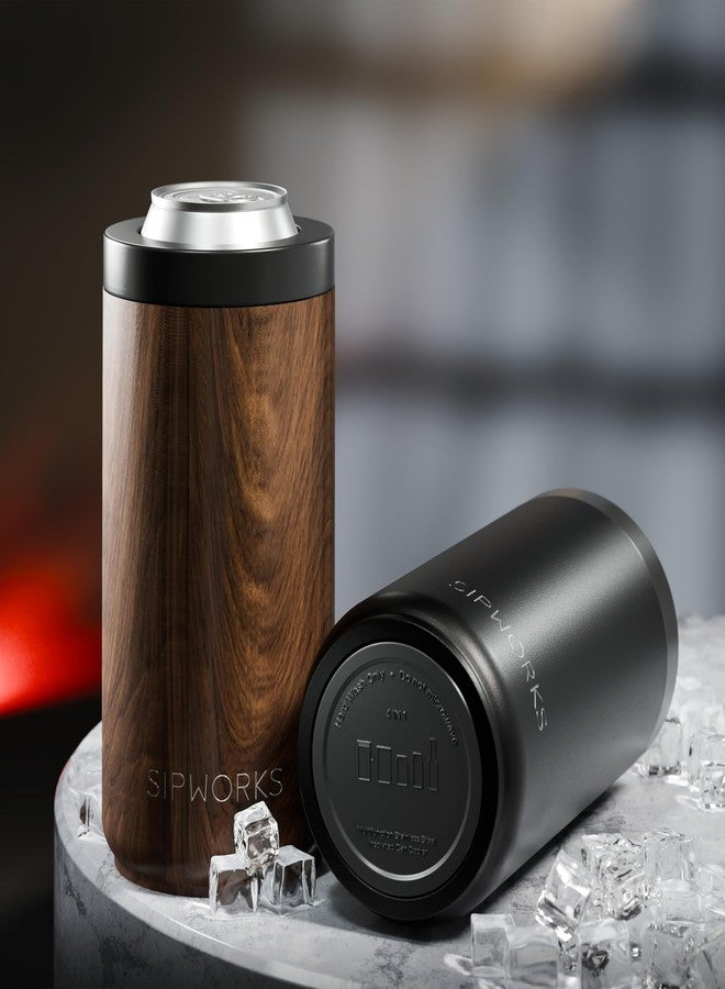 Sipworks Universal Can Cooler - Fits All - Insulated Slim Can Cooler for 12 oz Regular or Slim Cans & Bottles - Double-Walled Stainless Steel Skinny Can Can Cooler, Mahogany - Image 2