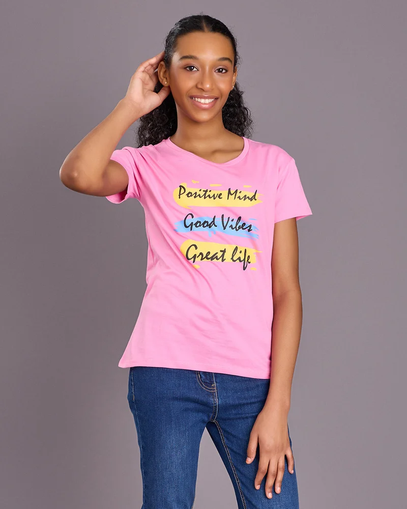 Redtag Senior Girls Pink Graphic Short Sleeve T Shirt