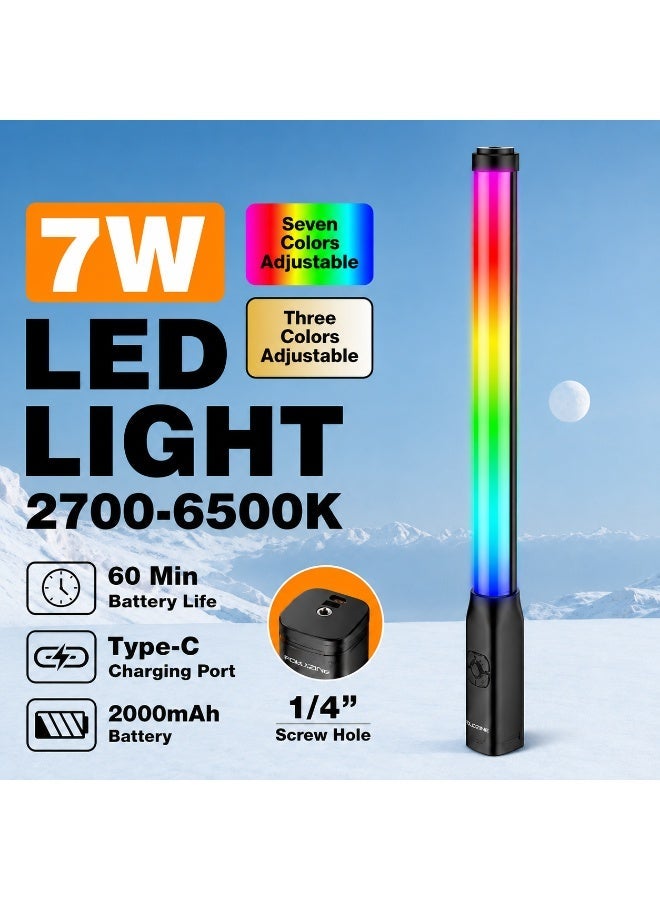 لاكوز مصباح LED عصا RGB بقوة 7 واط مع درجة حرارة لون قابلة للتعديل من 2700 إلى 6500 كلفن، وبطارية قابلة لإعادة الشحن بسعة 2000 مللي أمبير، وشحن من النوع C، مثالي للتصوير الفوتوغرافي والفيديو. - Image 2