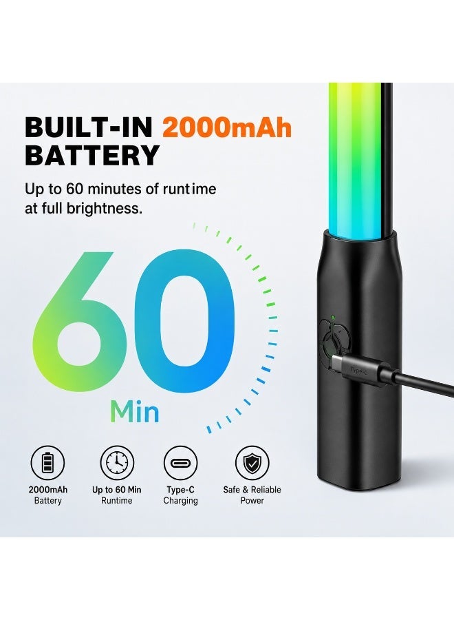 لاكوز مصباح LED عصا RGB بقوة 7 واط مع درجة حرارة لون قابلة للتعديل من 2700 إلى 6500 كلفن، وبطارية قابلة لإعادة الشحن بسعة 2000 مللي أمبير، وشحن من النوع C، مثالي للتصوير الفوتوغرافي والفيديو. - Image 3