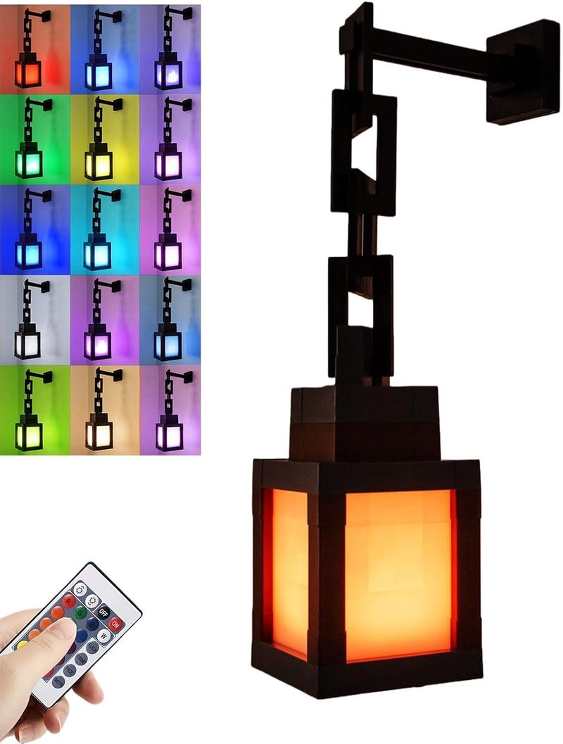 HYRAINBOW Pixelated Lantern Night Light, 16 Colors Rechargeable LED Lamp with Remote, Retro Pixel Style Table/Wall Light for Bedroom Gaming Kids Room Décor - Image 1