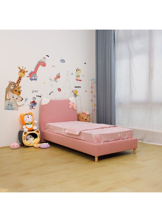 DANUBE HOME Kitty Upholstered Kids Bed 90×200 Cm – Elegant Headboard Design For Kids Room, Soft Anti-Scratch Fabric, Ideal Single Junior Bed – Light Pink - Image 1