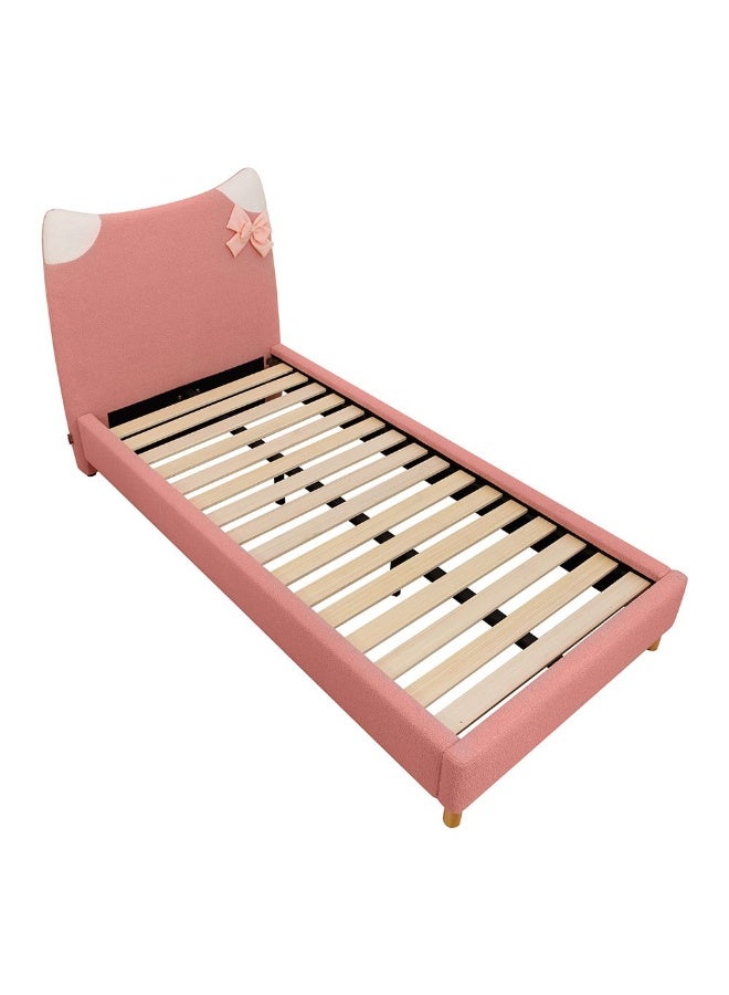 DANUBE HOME Kitty Upholstered Kids Bed 90×200 Cm – Elegant Headboard Design For Kids Room, Soft Anti-Scratch Fabric, Ideal Single Junior Bed – Light Pink - Image 5