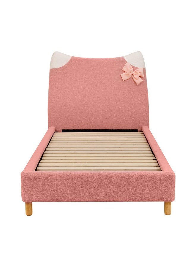 DANUBE HOME Kitty Upholstered Kids Bed 90×200 Cm – Elegant Headboard Design For Kids Room, Soft Anti-Scratch Fabric, Ideal Single Junior Bed – Light Pink - Image 2