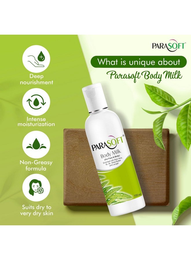 Parasoft Body & Face Milk Lotion for Very Dry Skin, Non-Sticky Hydrating Moisturizing Lotion With Aloe Vera, Shea Butter, Vit. B3 & B6, For Men & Women-100ml(Pack of 3) - Image 3