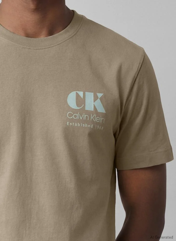 Calvin Klein Jeans Plaza Taupe Logo Graphic Crew Neck T-Shirt for Men | Best Price UAE