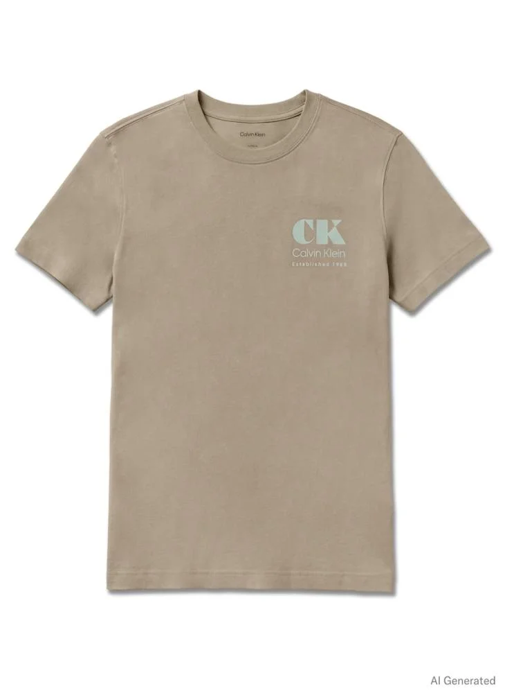 Calvin Klein Jeans Plaza Taupe Logo Graphic Crew Neck T-Shirt for Men | Best Price UAE