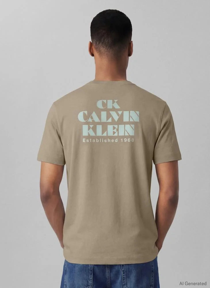 Calvin Klein Jeans Plaza Taupe Logo Graphic Crew Neck T-Shirt for Men | Best Price UAE
