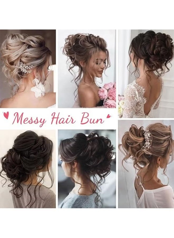 واي جيه قطعة شعر كعكة فوضوية، تسريحة مرفوعة غير منظمة مع خصلات، امتدادات كعكة الشعر، لفائف الشعر المموج والمجعد، ذيل الحصان، قطع شعر، وربطات شعر للنساء - أسود - Image 5