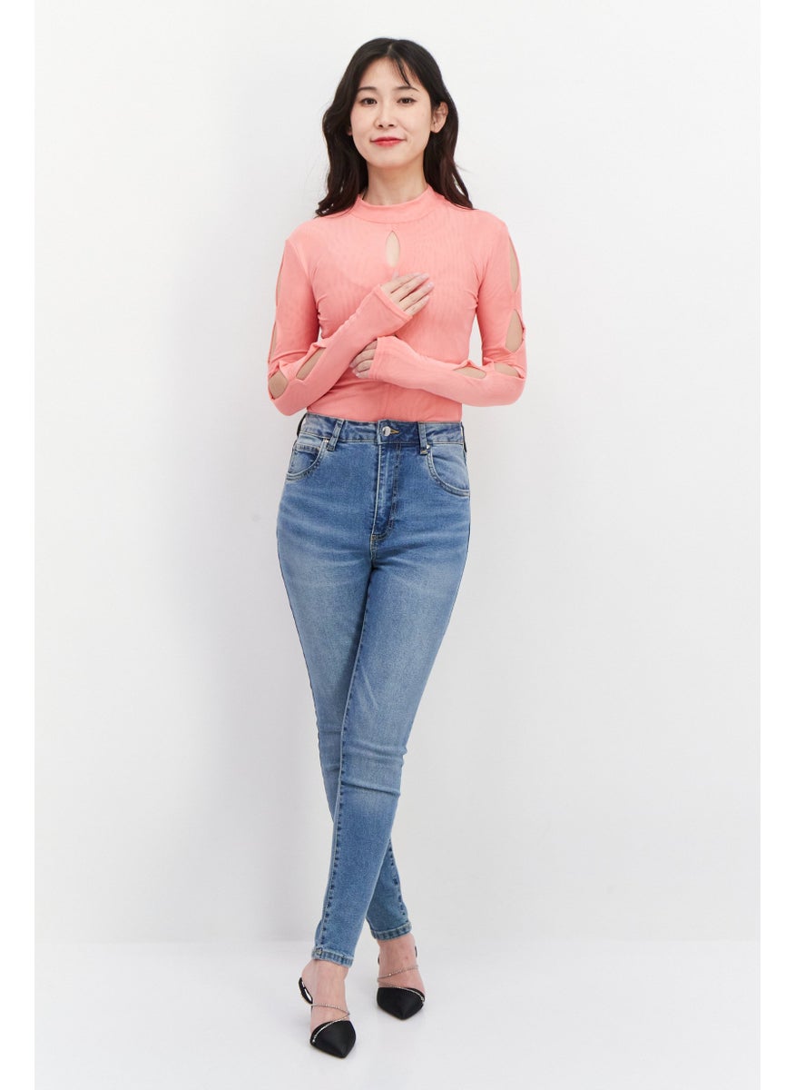 RIVER ISLAND - Women Textured Long Sleeve Bodysuit, Pink - Image 1