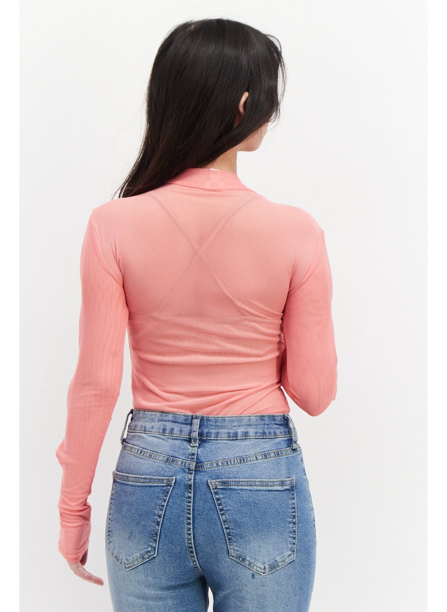 RIVER ISLAND - Women Textured Long Sleeve Bodysuit, Pink - Image 1