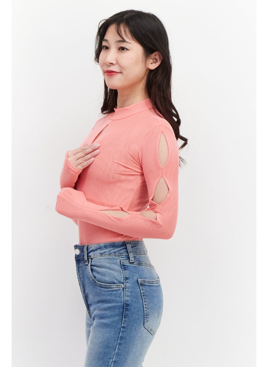 RIVER ISLAND - Women Textured Long Sleeve Bodysuit, Pink - Image 1