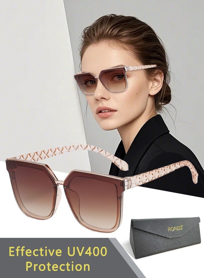 roaiss Women's Square Sunglasses, UV400 Protection Sun Glasses with Stylish Temples, Oversize Fashion Anti-glare Sun Shades for Women with Glasses Case, 56mm - Image 1
