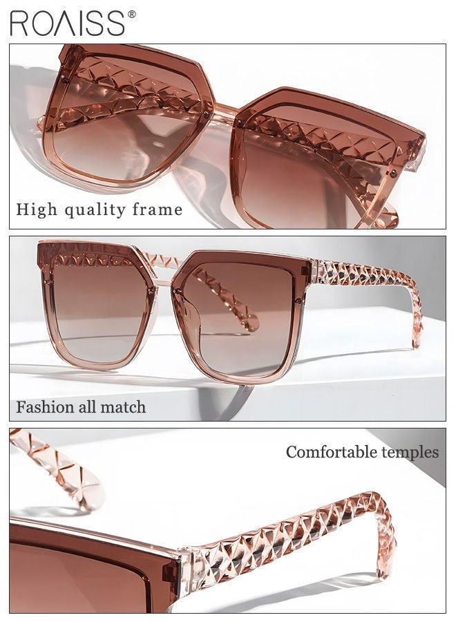 roaiss Women's Square Sunglasses, UV400 Protection Sun Glasses with Stylish Temples, Oversize Fashion Anti-glare Sun Shades for Women with Glasses Case, 56mm - Image 4