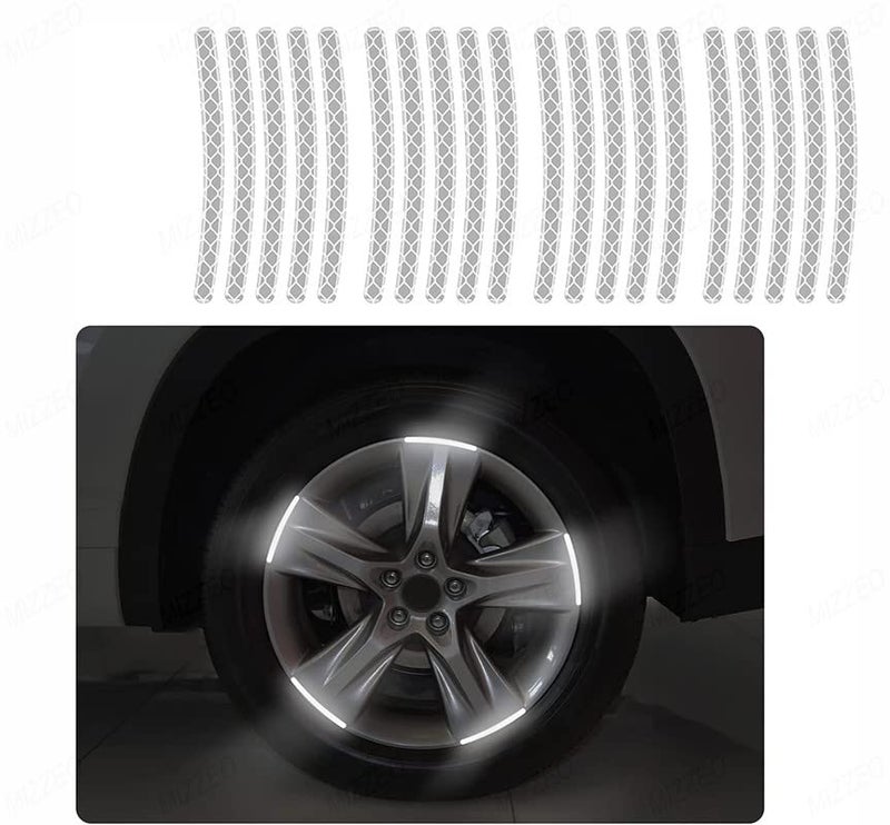 MIZZEO Wheel Rim Decal (20 Pack, Color: White) Universal Fit Car Rim Decals Reflective Car Stickers Compatible with Tata Safari Dicor 2.2L - Image 1