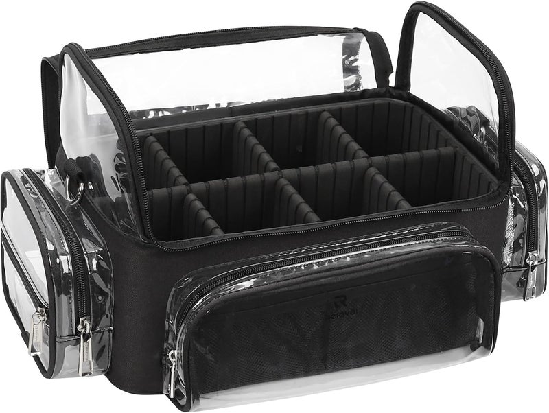 TANTO Makeup Brush Case Stand-up Makeup Cup Makeup Brush Holder Travel Professional Cosmetic Bag Artist Storage Bag with Shoulder Strap and Adjustable Divider (large black) - Image 1