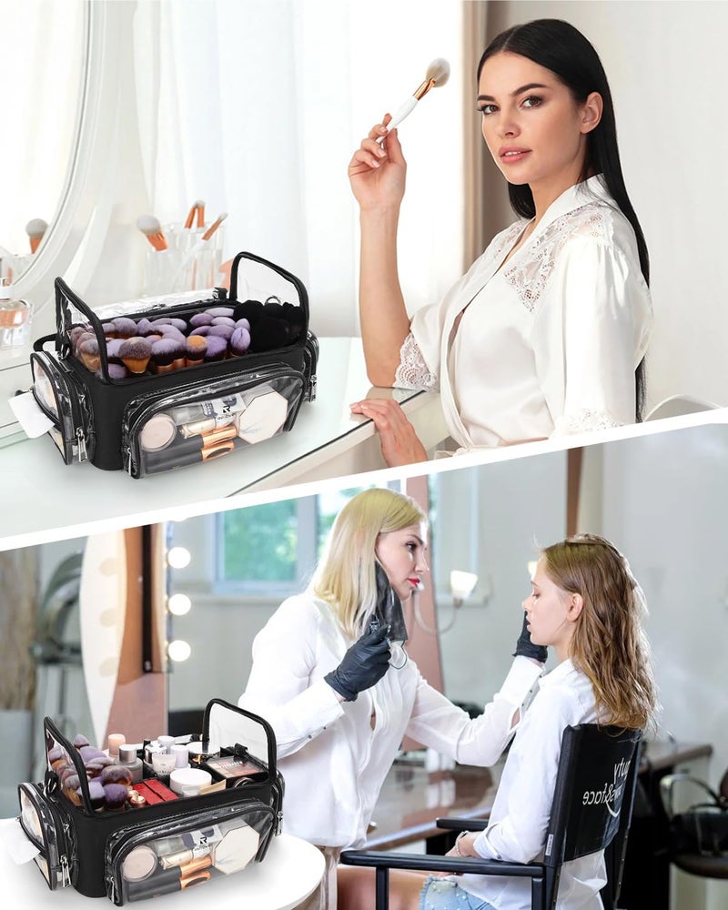 TANTO Makeup Brush Case Stand-up Makeup Cup Makeup Brush Holder Travel Professional Cosmetic Bag Artist Storage Bag with Shoulder Strap and Adjustable Divider (large black) - Image 5