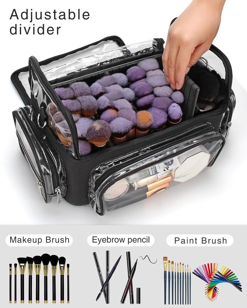 TANTO Makeup Brush Case Stand-up Makeup Cup Makeup Brush Holder Travel Professional Cosmetic Bag Artist Storage Bag with Shoulder Strap and Adjustable Divider (large black) - Image 3