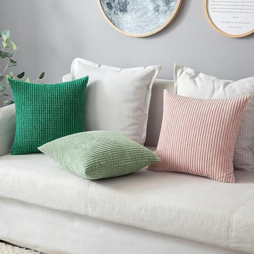 Guffaw Corduroy Cushion Covers 24x24 inches for Sofa, Bed, Couch Chair, Large Size, Square Pillow Shams (SAGE Green, 2) - Image 2