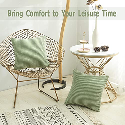 Guffaw Corduroy Cushion Covers 24x24 inches for Sofa, Bed, Couch Chair, Large Size, Square Pillow Shams (SAGE Green, 2) - Image 4