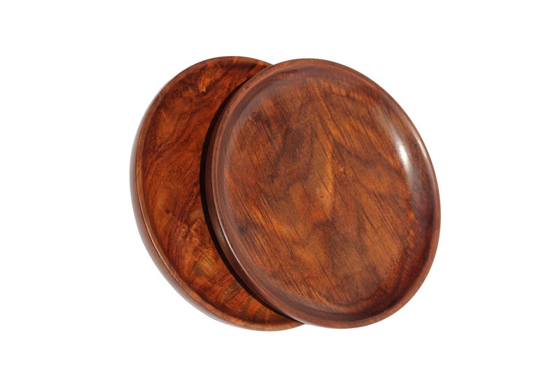 Woodiva Sheesham Wooden Round Serving Tray/Platter Handcrafted Wooden Snack Plates for Dry Fruits, Sweets, Home & Kitchen Décor (10 Inch – Set of 2) - Image 4