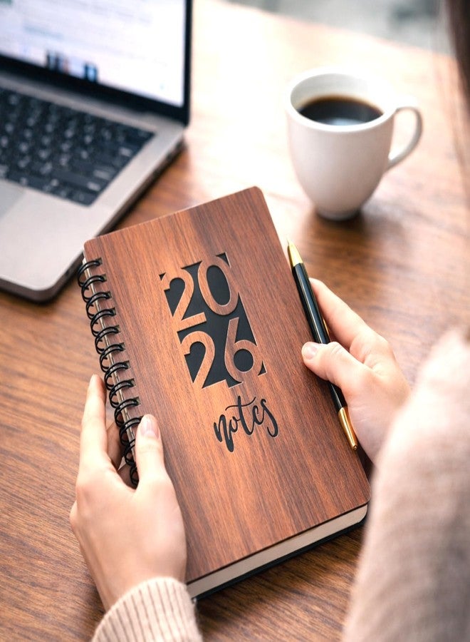 Decor1ders Wooden Spiral Notebook Diary 2026 - A5 Size (22.5×15 cm) Engraved Durable Wooden Cover | Bright & Smooth 70 GSM Ruled Paper | Trouble-Free Wire-O Binding Journal Notepad for Writing - Image 1