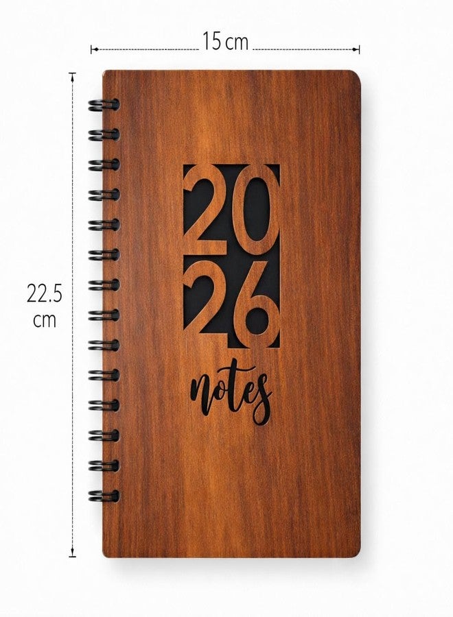 Decor1ders Wooden Spiral Notebook Diary 2026 - A5 Size (22.5×15 cm) Engraved Durable Wooden Cover | Bright & Smooth 70 GSM Ruled Paper | Trouble-Free Wire-O Binding Journal Notepad for Writing - Image 2