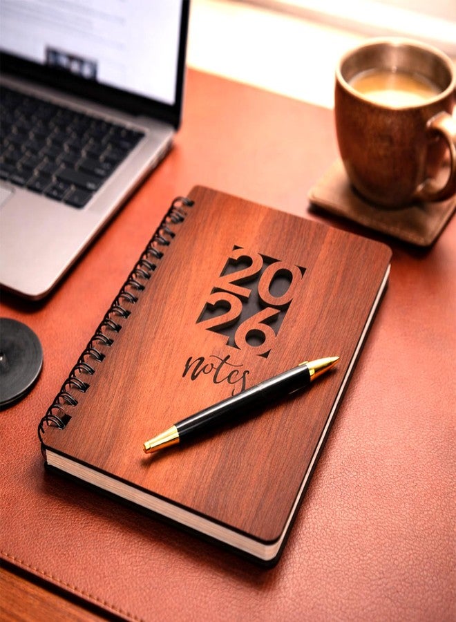 Decor1ders Wooden Spiral Notebook Diary 2026 - A5 Size (22.5×15 cm) Engraved Durable Wooden Cover | Bright & Smooth 70 GSM Ruled Paper | Trouble-Free Wire-O Binding Journal Notepad for Writing - Image 3