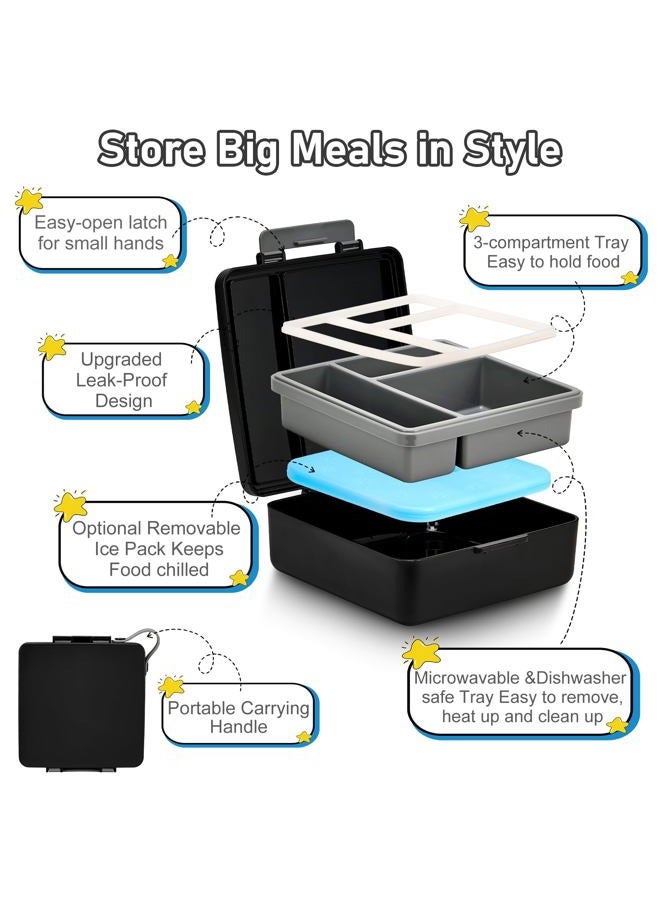 Howeemo Bento Lunch Box for Kids with 17oz Soup Thermo,Insulated Tumbler Water Bottle and Insulated Lunch Bag,Leak-Proof 3 Compartment Lunch Food Container with with Ice Pack for Kids to School-Black - Image 4