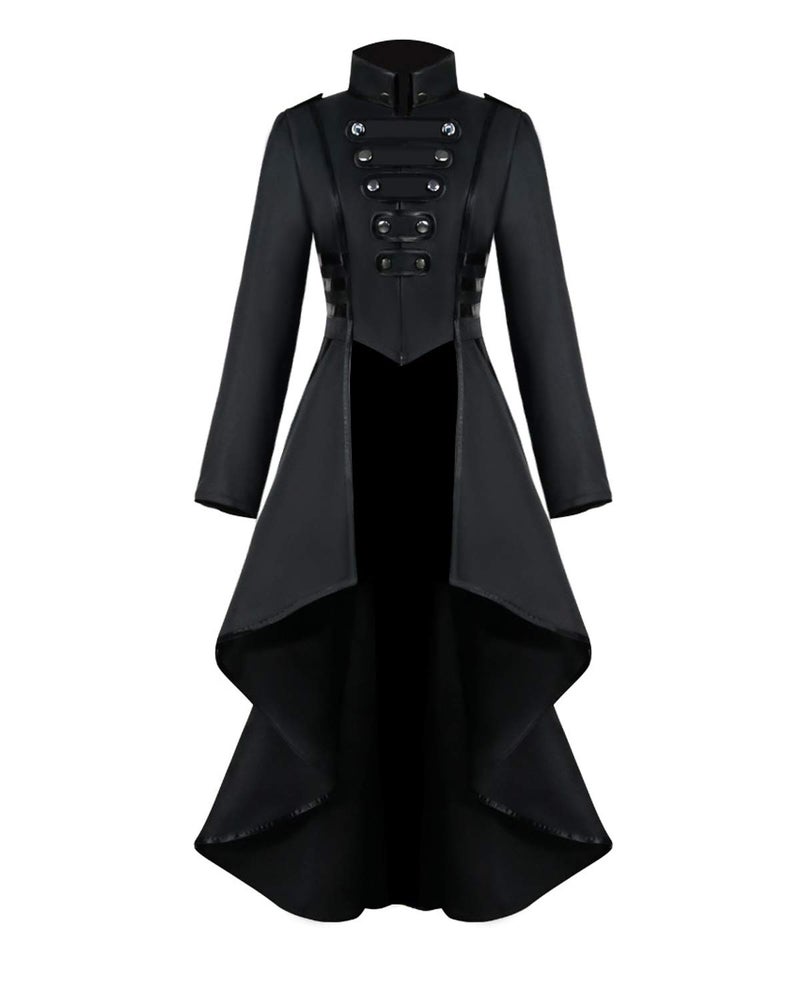 AI'MOURI Gothic Tailcoat Halloween Costumes for Women, Medieval Irregular Hem Steampunk Corset Victorian Tailcoat Jacket(Black,M) - Image 1